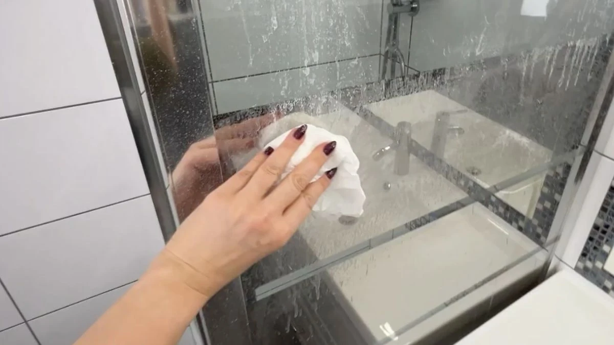 Czyszczenie szyby prysznicowej z kamienia papierem do pieczenia krok po kroku bez chemii i smug